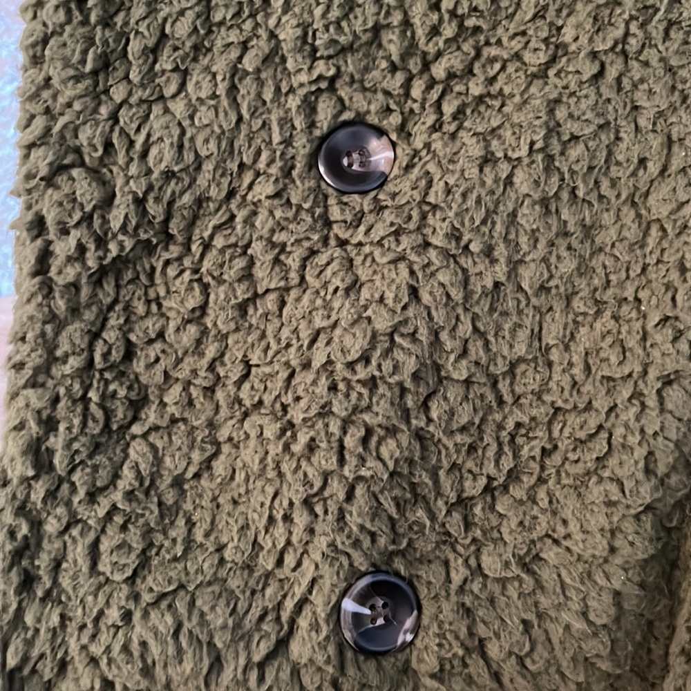 Olive green fuzzy jacket - Fleece Open Front Casual Coat with Pockets size large - Picture 6 of 8